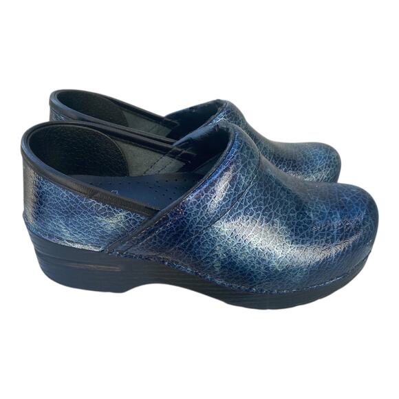 DANSKO Professional Metallic Blue Crackle Clogs EU 35 US 5 Nurse Work Shoe - Picture 4 of 16